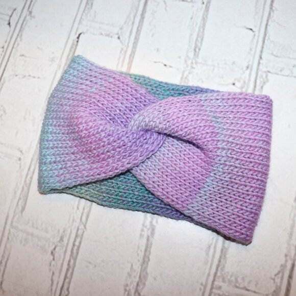 💜💧 Purple & Teal Twisted Knit Headband – Handmade · One Size - Picture 3 of 4